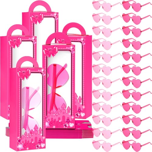 Copkim 48 Pcs Pink Doll Gift Boxes Includes 24 Party Favor Boxes and 24 Heart Sunglasses for Princess Birthday Party Decoration