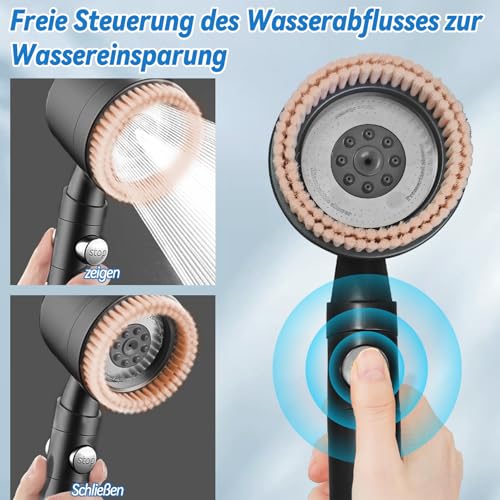Yeelan Duschkopf Wassersparend Mit 5 Wassermodi, Filter, Schlauch 1.5m, Handbrause Mit Reinigender Massagefunktion