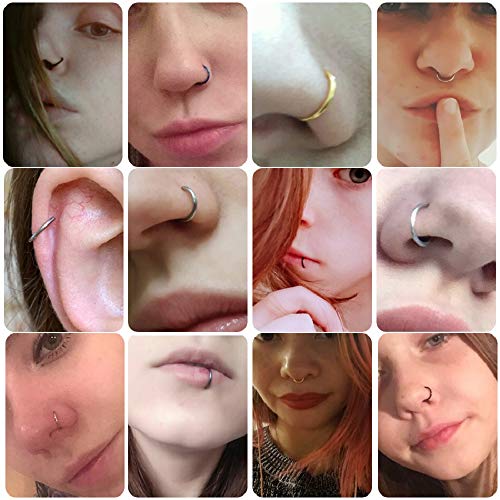 Newzenro 8Pcs Surgical Stainless Steel Sleeper Cartilage Daith Tiny Small Huggie Hoop Earrings Septum Hinged Clicker Nose Ring For Women Men Helix Tragus Piercings Jewelry 8Mm 10Mm Set Gold 18G #TOP4
