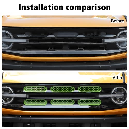 Image of Voodonala for Ford Bronco 2021-2024 Front Grille Inserts Grills Mesh Decoration Cover Trim Cover Compatible With Ford Bronco 2&4Doors 2021-2024 (ABS,6Pcs /set,Light Green)
