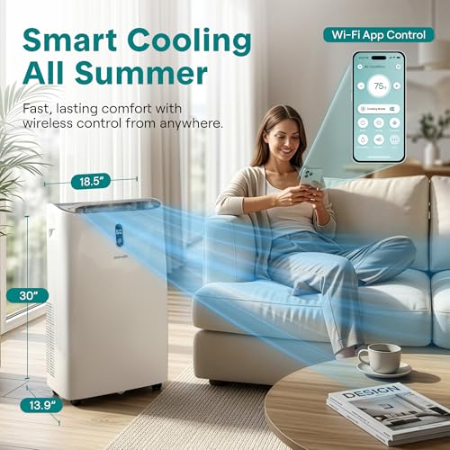 Image of SereneLife Portable Air Conditioner 12000 BTU With WIFI | 3-in-1 Cooling, Fan and Dehumidifier | 24-H Timer Up to 550 Sq Ft Coverage | AC Unit for Bedroom, Home & Office, Includes Window Kit & Remote