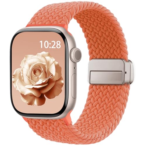 Image of Braided Stretchy Band Compatible with Apple Watch Bands 38mm 40mm 41mm 42mm 44mm 45mm 46mm 49mm Women Men, Soft Nylon Solo Loop Magnetic Sport Strap for iWatch Series 11 10 9 8 7 6 5 4 3 2 1 SE Ultra
