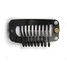 20pcs Metal Snap Clips for Hair Extensions DIY Clip in on Hair Extension Wigs 9 Teeth 32mm 1.2g/pc Black Brown Beige Color (Black)