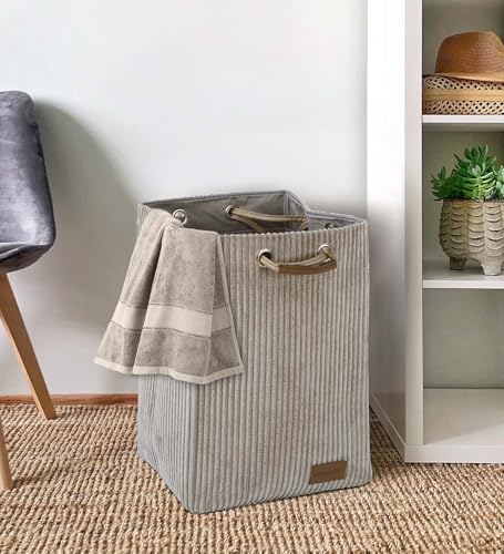 Image of OBSESSIONS Compact and Durable Foldable Laundry Basket ? Maximize Space with a Multi-Storage Design, Easy to Use and Travel-Friendly, Taupe Color,Dimensions (W)30 x (L)35 x (H)51 cm