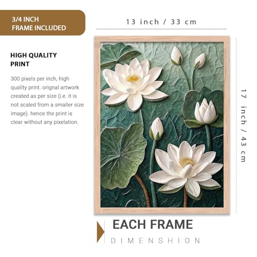 Image of kotart Aesthetic lotus Art Home Decoration Painting | Floral Paintings With Frame For Living Room Bed Room Hotel Wall Decor Digital Reprint (13x17 inch)
