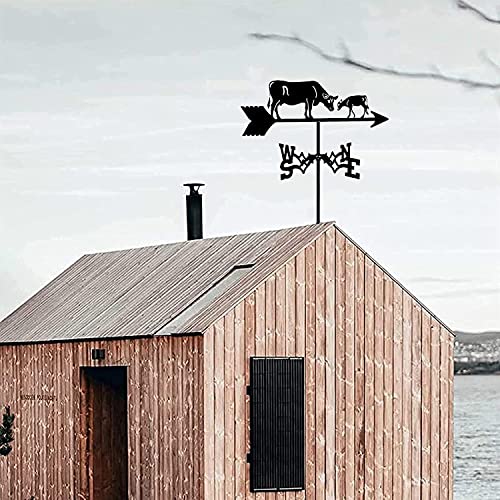 Farmhouse Weather Vane Roof Mount Metal Weathervane Wind Direction Indicator Kit Outdoor Metal Bracket Measuring Tool Weather Vane Yard Roof Barns Decoration (Big Cow) #TOP2