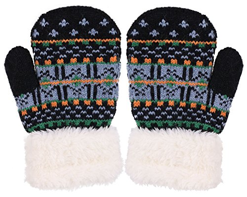 YOUNG LOVE 3 Pack Kids Sherpa Lined Winter Knit Mitten Gloves, Color 8 for 2-5 Years