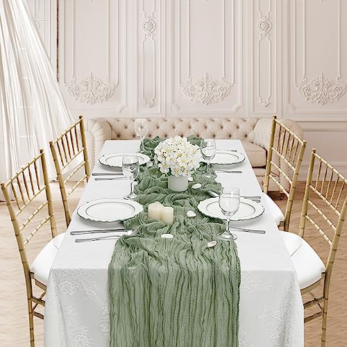 Sage Green Cheesecloth Table Runner 4 Packs 10Ft Long Gauze Table Runner Rustic Sheer Runner For Baby Shower Cake Table Decorations #TOP4