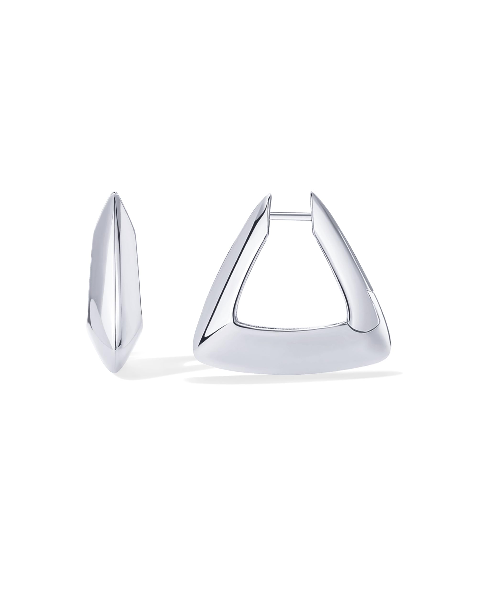 PAVOI14K Gold Plated Sterling Silver Posts Geometric Hoop Earrings for Women | Trendy Geo Long Oval U-Shaped Link Triangle Huggie Hoops Earring
