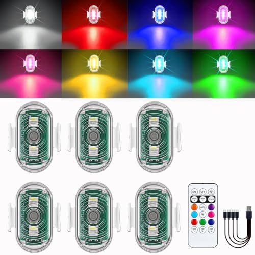 Luz estroboscópica LED, luz estroboscópica LED para Drone, luz anticolisión USB 8 colores, flash LED recargable, adecuado para DJI Mini 4 Pro y todos los accesorios para Drones RC. (6 unidades)