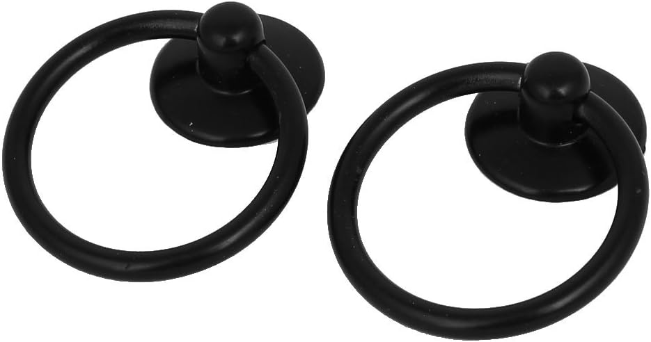 uxcell Furniture Drawer Door 52mmx43mmx13mm Ring Metal Pull Handles Knobs Black 8pcs
