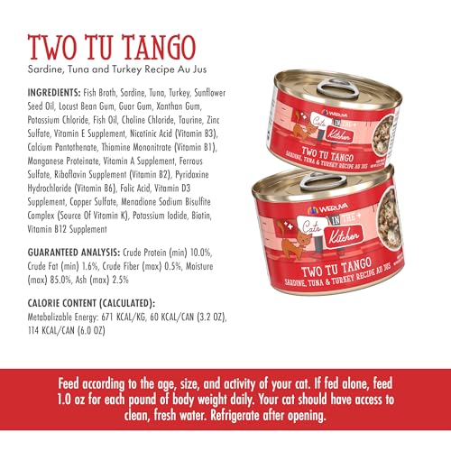 Image of Weruva Cats in The Kitchen, Two Tu Tango with Sardine, Tuna & Turkey Au Jus Cat Food, 3.2oz Can (Pack of 24)