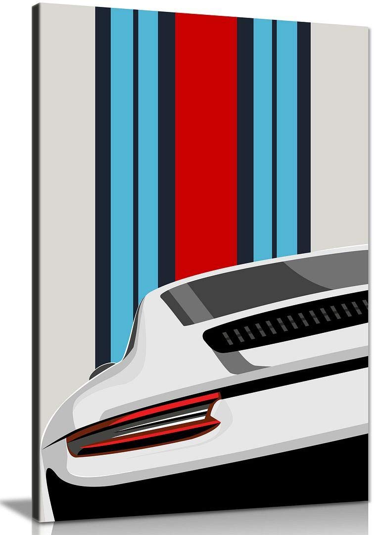 Panther Print White Porsche Pop Art Abstract Garage Quote Canvas Wall Art Picture Print Home Decor (18X12in)