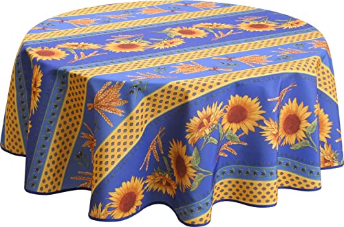 Le linge de Jules Nappe Anti-Taches Tournesol Bleu - Ronde 160 cm