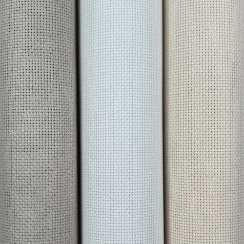 Image of KCS 3 pc of 15 inch x 18 inch(38cmx45cm) 18 Count Cross Stitch Cotton Aida Cloth Needlework Rolled Fabric Box,18CT,Pearl Grey+White+Ecru