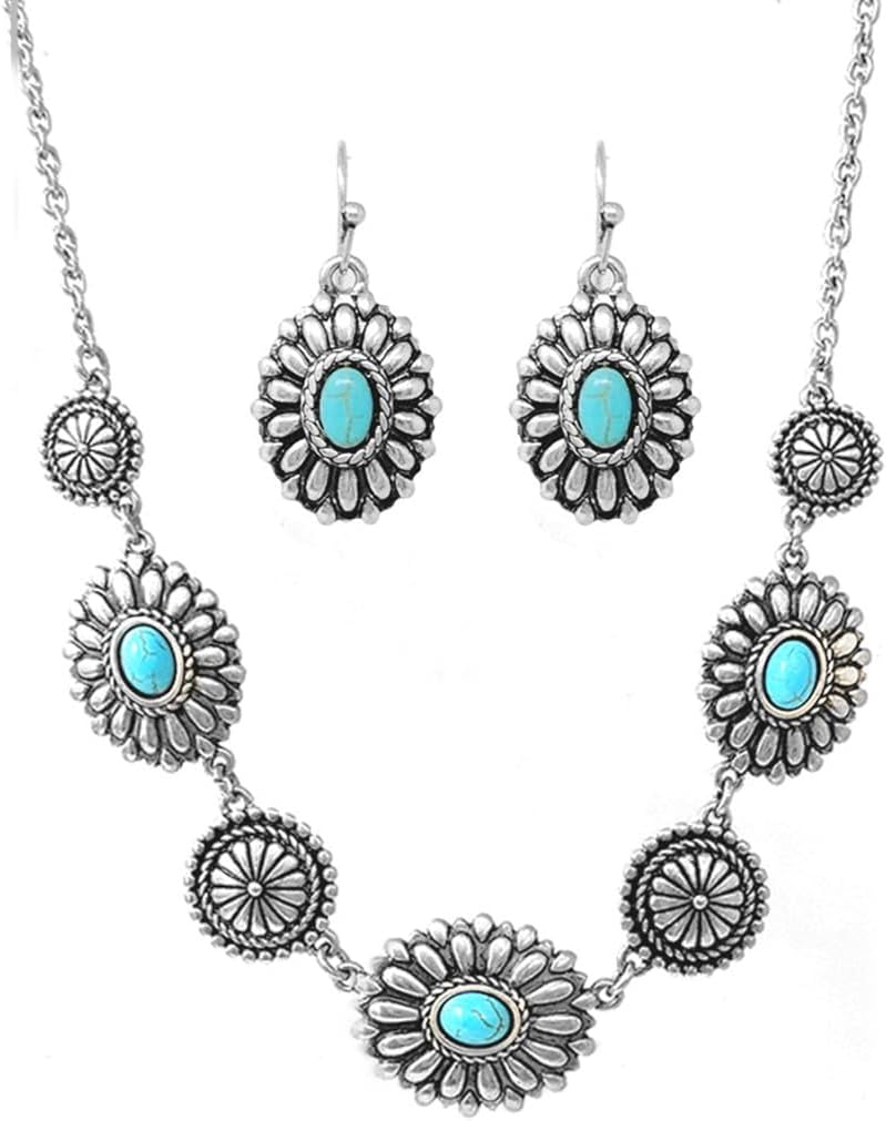 Rosemarie & Jubalee Women's Cowgirl Chic Natural Howlite Stone Center Concho Western Jewelry Gift Set