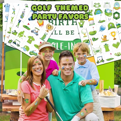 Image of 120 PCS Golf Sport Pre-Cut Temporary Tattoos | | Super Cute Themed Birthday Party Favors, Supplies, Decorations, Green Sport Fake Tattoo Stickers, Gifts for Boys Girls