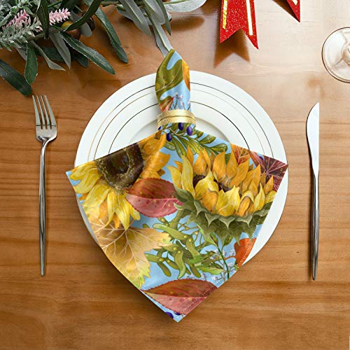 Rustic Sunflower Fall Napkin Set Of 6, Pumpkin Teal Napkins Dinner Cloth For Dining Table Kitchen Spring Seasonal Holiday Rustic Farmhouse Party Decor Washable 20X20 Inches #TOP1