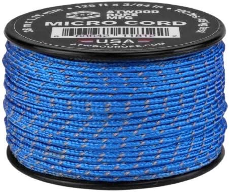 Atwood Rope MFG Tactical Nylon/Polyester Micro Utility Cord Reflective 1.18mm X 125ft Reusable Spool | Fishing Gear, Jewelery Making, Camping Accessories (Blue Reflective)