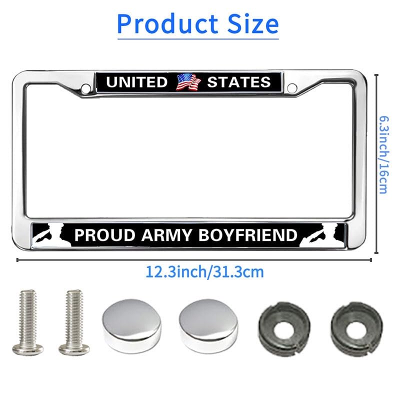 Image of Army Boyfriend License Plate Frame, Stainless Steel Metal Auto Tag Holder | Support your soldier with this durable metal Army Boyfriend license plate frame, weather-resistant and built to last.