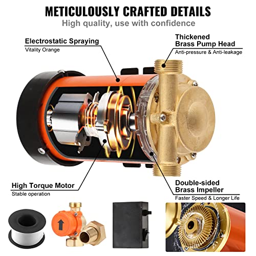 Vevor 120W Water Pressure Booster Pump, 110V Ac,396 Gph 21.75 Psi Household Home Automatic Pressure Booster Pump, Max Flow 25 L/Min Shower Booster Pump With Water Flow Switch, For Whole House Shower #TOP5