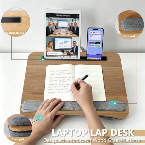 Image of Lap Desk for Bed, Fits 14-17 Inch Laptops | Soft padded suhion,built-in pen slot,compact for bed,couch & travel use