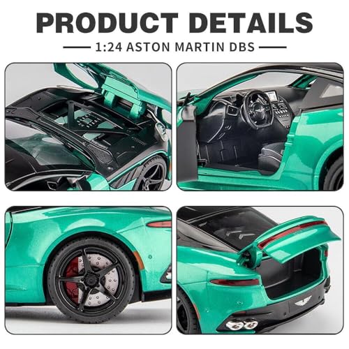 Image of Invite Enterprise 1:22 Big Aston Martin Dbs Diecast Model Metal Pull-Back Car With Sound Light And Opening Doors: A Kids' Toy Vehicle Gift (1:24 Aston Martin Dbs - Green)