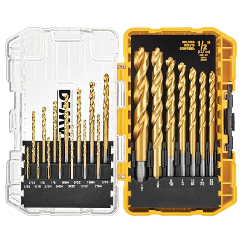 DEWALT Drill Bit Set, 21 Pc. Titanium Nitride Coated Pilot Point DEWALT Bit Set with Case for Wood, Metal and Plastic (DW1361)