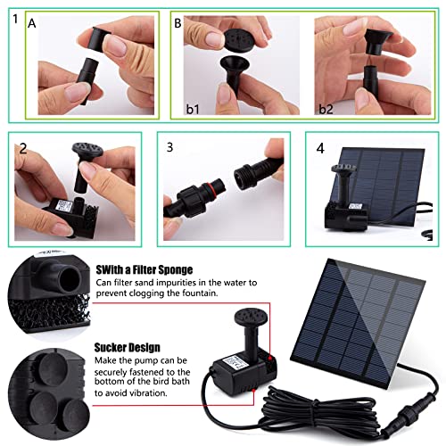 Solar Fountain Pump Kit With Separate Solar Panel, 1.5 W Upgraded Solar Water Pump With 3 M Long Cable & 4 Nozzles For Bird Bath, Outdoor Pond, Patio Garden And Fish Tank (Black) #TOP5