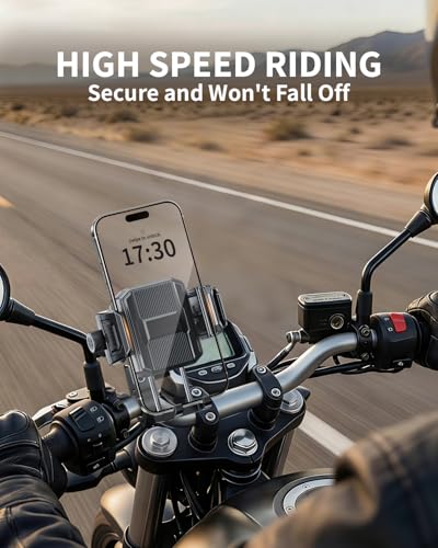 Image of Delobon Motorcycle Phone Mount with Upgraded Dampener for Bike Phone Holder | One-Handed, Camera-Friendly Phone Holder for Motorcycles, E-Bikes, Scooters, Iphone, Samsung, and 6-7.2 inch Phones.
