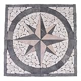 Fliesen Rosone „Kompass-Stern“ Naturstein Mosaik-Stein Marmor dekorativ grau-beige 60 x 60 cm Bodenfliese Dekor-Fliese Fliesen-Bild Bad-Deko