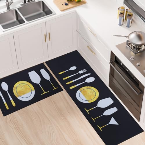 Ly4u Conjuntos De Alfombras De Cocina Súper Absorbentes, 2 Piezas Alfombra Antideslizante Lavable Para Baño Cocina, Alfombra Para Piso Que Atrapa El Agua, Lavable A Máquina