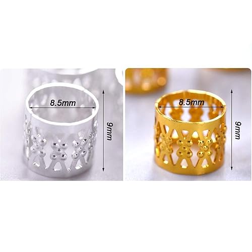 Miniatura 4 de Cuentas para rastas y trenzas ajustables no se oxidan de metal de 03 pulg plateadas y doradas mezcladas 100 piezas