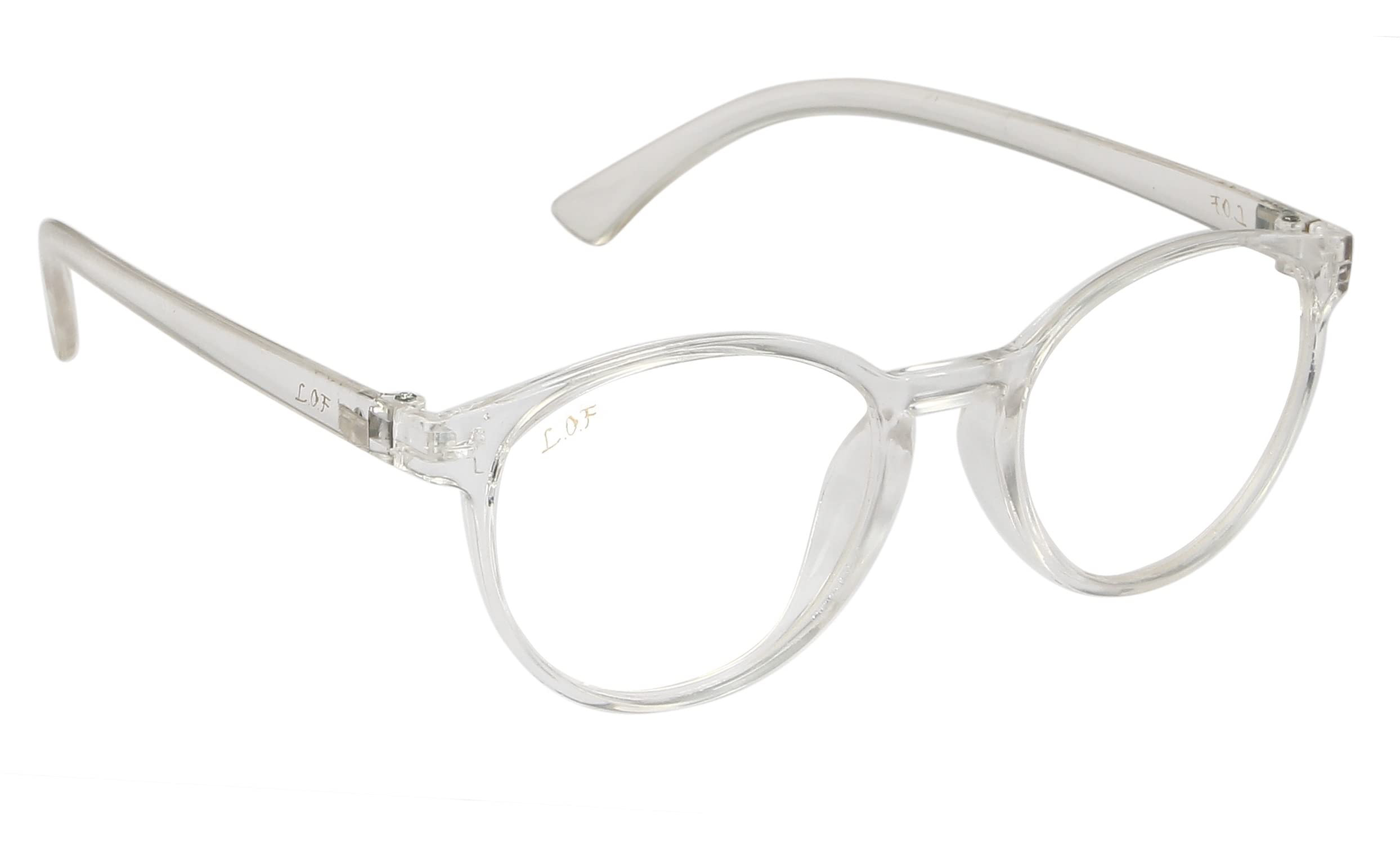 L.O.F Lords of FashionRound Plain Reading Glass Spectacle Frame Shades for Study, Reeding, Outdoor Round Goggles Ultralight Transparent Color Frame Glasses (Unisex)