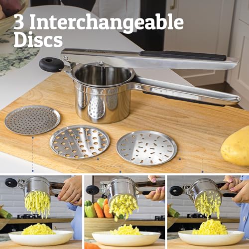 image for PriorityChef Large 15oz Potato Ricer With 3 Discs, Heavy Duty Stainles