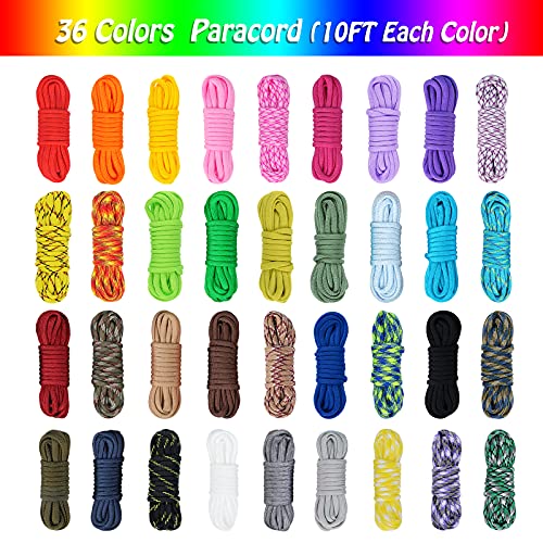 Monobin Paracord, 550 Paracord Combo Kit With Instruction Book - 36 Colors Multifunction Paracord Ropes And Complete Accessories For Making Paracord Bracelets, Lanyards, Dog Collars #TOP2