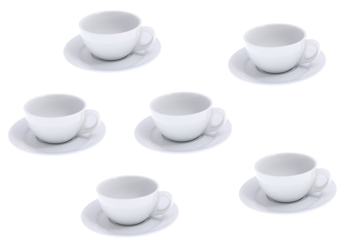 Cappuccinotassen 12 teiliges Set dickwandiges Porzellan – 12-teilig (6 Tassen + 6 Untertasse) 220 ml randvoll