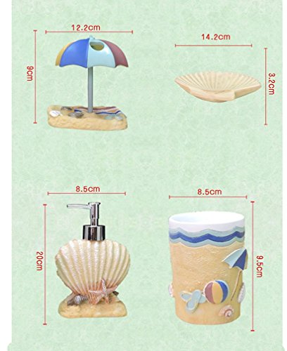 Yiyida Creative Resin Bathroom Set 5pcs in Sea Beach Style Tumbler Soap Dish Soap Dispenser Toothbrush Holder - Image 3