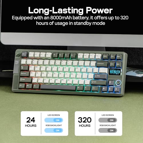 Image of EPOMAKER RT85 Wireless Mechanical Keyboard with Joystick & DIY Screen, 8000mAh, BT /USB /2.4Ghz, Gasket, Hot-Swap, PBT Keycap, 75% Gaming Keyboard (Army Green, Crystal Tactile)