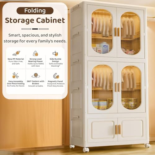 Image of StarAndDaisy Kids Foldable Wardrobe /Multifunctional Plastic Storage Organizer /Almirah -Dust Proof Cabinets for Clothes, Toys & Books (White Transparent)