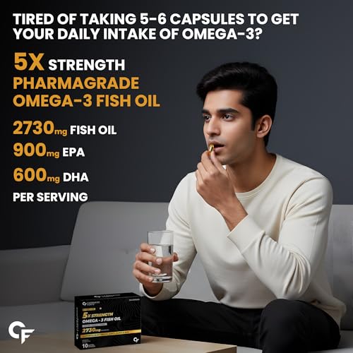 Image of Carbamide Forte 5X Strength Omega 3 Fish Oil Capsules 2730mg | Fish Oil Omega 3 Supplement to Support Overall Health & Skin With Added Aloevera, Vitamin D3, Vitamin E For Men & Women - 10 Softgels