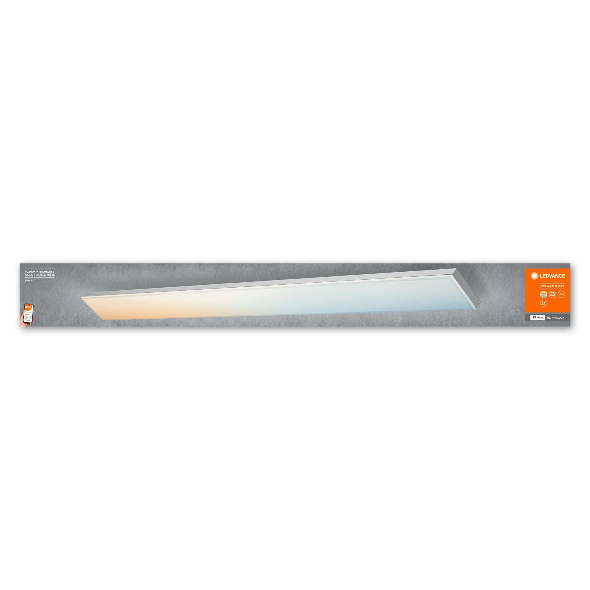 LEDVANCE Plafoniera LED intelligente, pannello interno con tecnologia WiFi, colore della luce variabile (3000K-6500K), 1200mm x 100mm, compatibile con Google e Alexa, SMART+ WIFI PLANON FRAMELESS