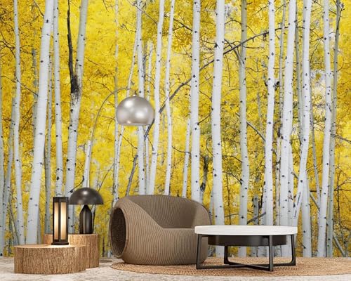 Papier peint intissé forêt jaune pour masquer un mur de chambre - 5