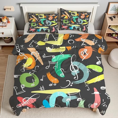 幾何学羽毛布団 3D音符掛け布団 ド ソフト 冬 キルト オールシーズン被子ソフトふわふわマイクロファイバーウォッャブル 掛け布団暖かい ふわふわ 暖かい羽毛布団軽量 通気 羽根布団210x210cm + 2枚枕カバー・43X63cmTI3923