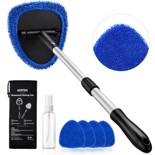 Image of AstroAI 26 inch Super-Long Windshield Cleaner Tool, Car Interior Window Detailing Cleaning Kit with Extendable Handle and 4 Upgraded Reusable Microfiber Pads, Auto Glass Wiper Brush Kit for Car&Home, Blue