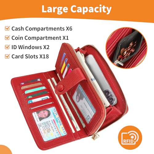 Image of Wristlet Wallets for Women RFID Blocking, Large Capacity Long Wallet Women Leather Credit Card Holder