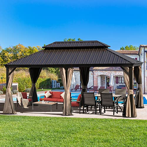 Domi Outdoor Living 12’ X 20’ Hardtop Gazebo, Outdoor Aluminum Frame Canopy With Galvanized Steel Double Roof, Outdoor Permanent Metal Pavilion With Curtains And Netting For Patio, Backyard And Lawn #TOP24