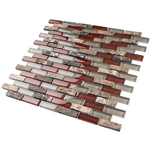 Tbcdg-06 Burgundy Mix Gray Brick Glass Mosaic Tile (10 Sheets) #TOP5
