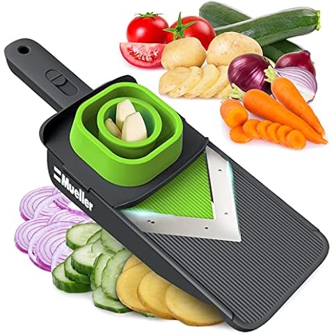 Mueller Handheld Vegetable V Slicer Salad Utensil, Perfect for Salad Zucchini Carrots Onions and All Vegetables, Make Low Carb/Paleo/Gluten-Free Meals, Adjustable Thickness Cover