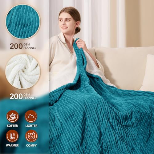 Image of Homemate Heated Blanket Electric Throw - 50 inchx60 inch Heating Blanket Throw 1 /2 /4 /6 /8 Hours Auto-Off 10 Heat Levels Over-Heat Protection Soft Flannel Sherpa ETL Certification